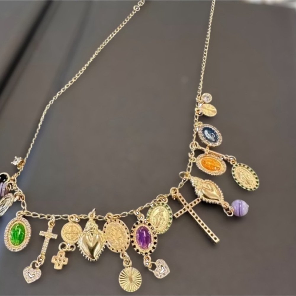 Gold and Multicolor Charm Necklace - Picture 3 of 7